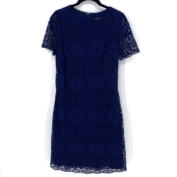 laundry by Shelli Segal Dress Womens 8 Blue Lace Short Sleeve Mini Dress Party - Picture 1 of 11